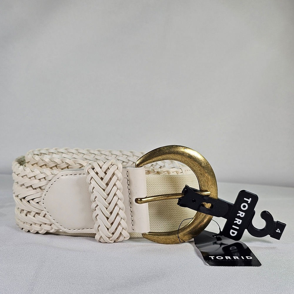 New Torrid Cream Woven Braided Waist Belt Gold Buckle Plus Size 4 4X 26 41955809